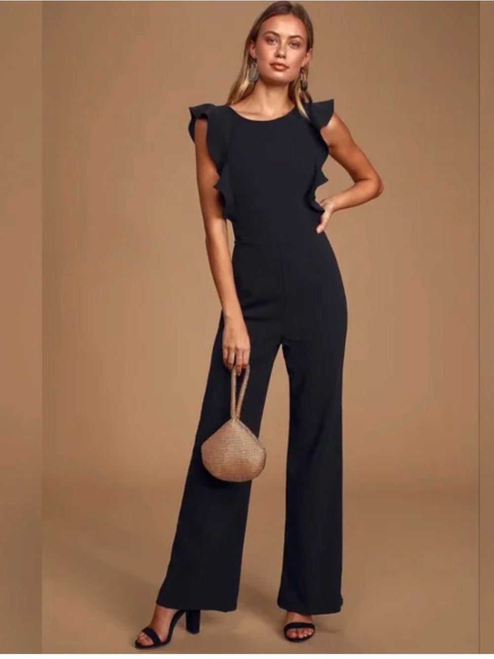 Lulu's Enamored Black Backless Jumpsuit Size M